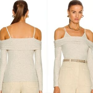 Jonathan Simkhai Standard Piper Off Shoulder Long Sleeve Oatmeal Heather Top